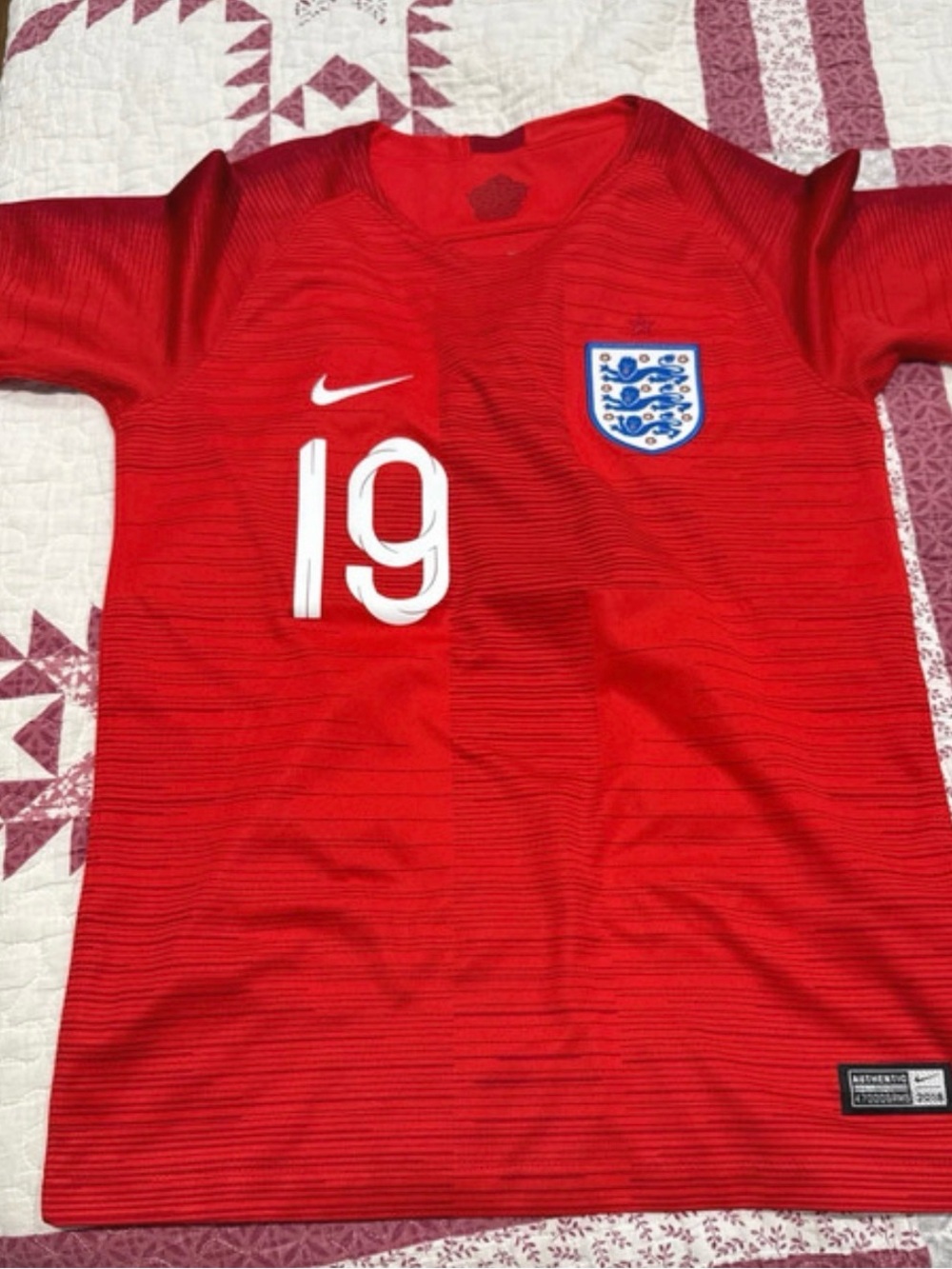 Nike Kids Red England Soccer Jersey with White #19